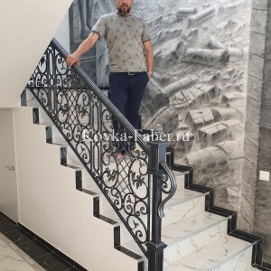 Кованое ограждение лестницы в стиле "барокко". Цвет темный гафит с серебром. , фото 3