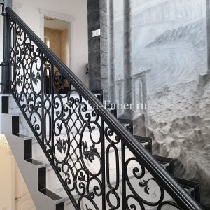 Кованое ограждение лестницы в стиле "барокко". Цвет темный гафит с серебром. , фото 7